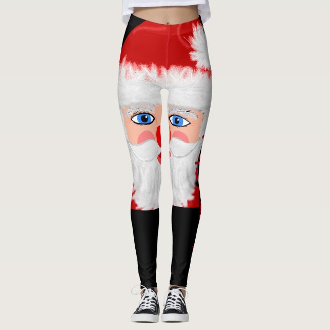 Divertido Feliz Navidad Santa Claus Leggings (Anverso)