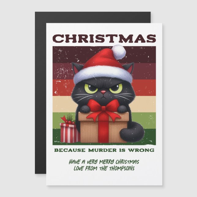 Divertido gato sarcástico navideño retro (Anverso/Reverso)