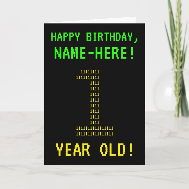 Divertido, Geeky, Nerdy, ¡1 AÑO! Tarjeta de cumple (Anverso)