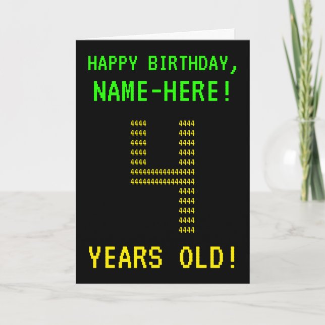 Divertido, Geeky, Nerdy "¡4 AÑOS!" Tarjeta de cump (Anverso)