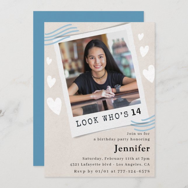 Divertido look quién está cumpliendo invitaciones  (Anverso / Reverso)