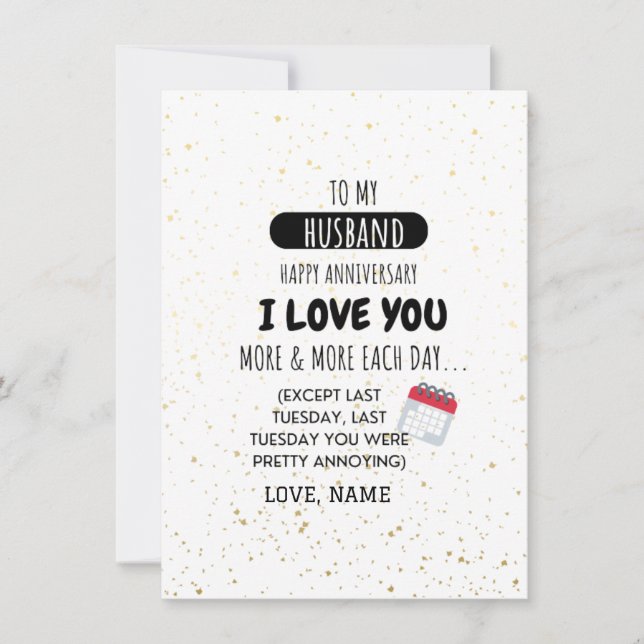 Divertido mensaje de humor de esposa a esposo en a (Anverso)