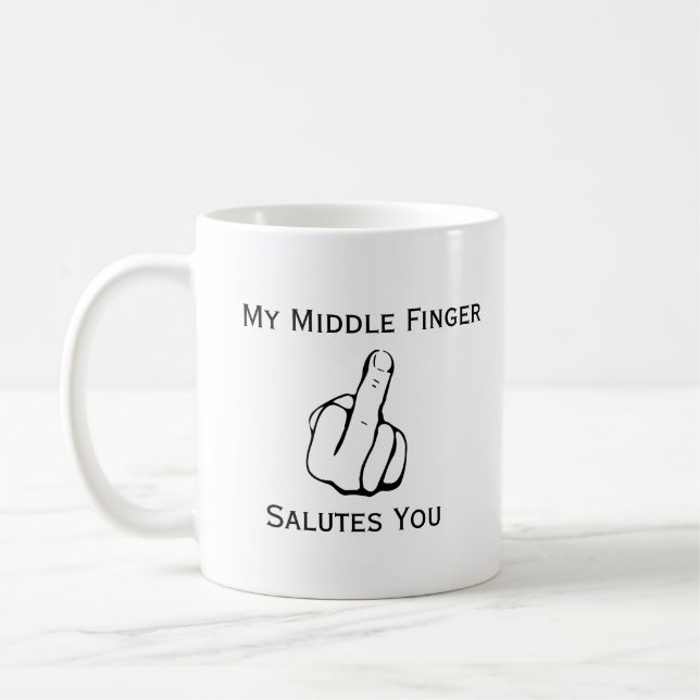Divertido mi dedo medio le saluda taza de café (Izquierda)