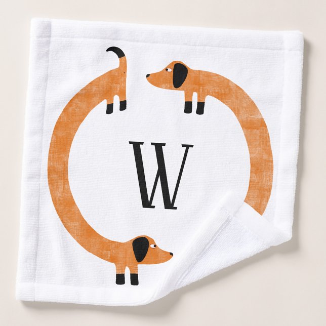 Divertido Monograma de perros Dachshund Sausage (Personalized Dachshund Wiener Sausage Dog monogram initial wash cloth)