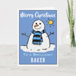 Divertido Navidades de Snowman con tarjeta para un<br><div class="desc">Personalizado divertido de muñecas de nieve con tarjeta de Navidades festivos. Tarjeta de navidades para un Baker.</div>