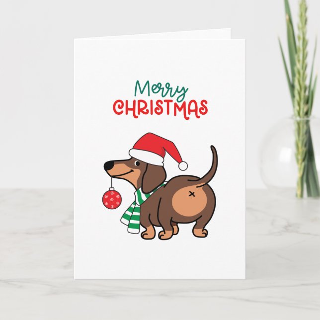 Divertido perro de Dachshund Cute Feliz Navidad (Anverso)