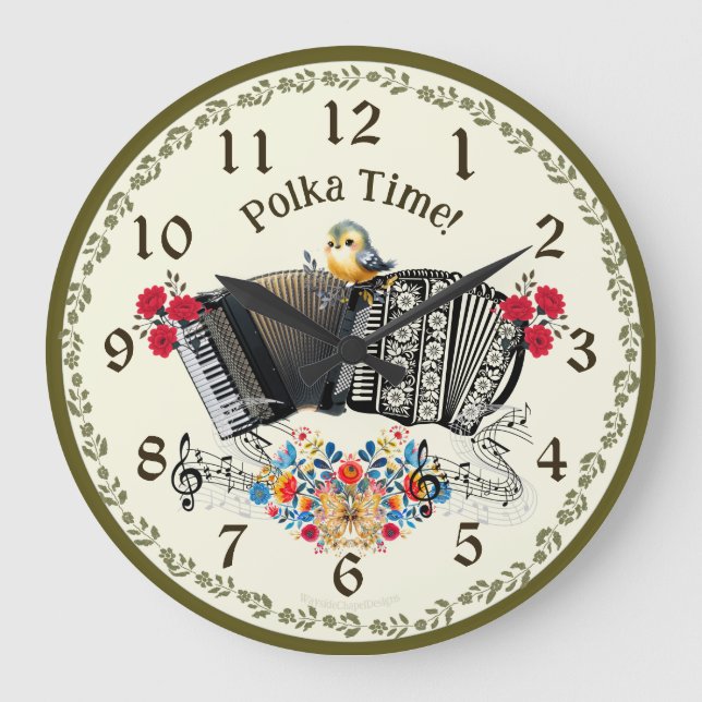 ¡Divertido Polka Time! Reloj de pared de acordeón (Anverso)
