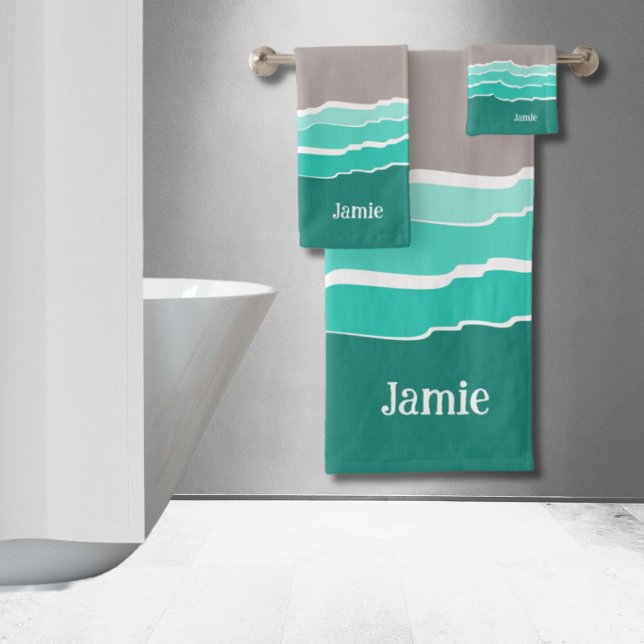 Divertido resumen de la concha y nombre de Sunset  (Fun Abstract Sunset Beach Shell & Name Bath Towel Set)