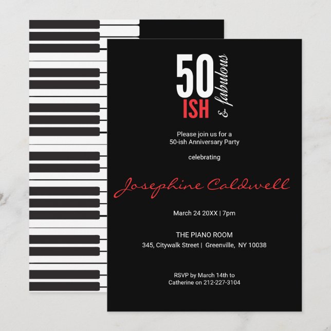 Divertido rojo y negro de 50 y fabulosa invitación (Anverso / Reverso)