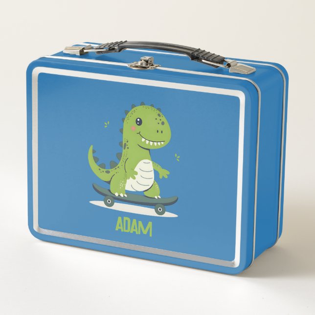 Divertido Skateboarding Dinosaur Con Nombre Para N (Anverso)