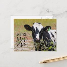 Divertido "¡Somos Moo-ving!" Vaca de Invitación mó