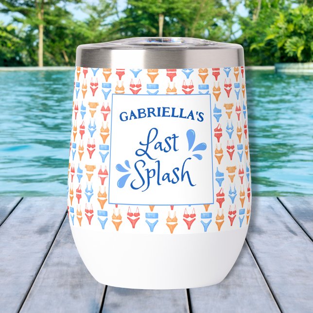 Divertido tema "Última salpicadura" Bachelorette p (Personalized Bachelorette Wine Tumbler - Last Splash Beach Party Favor with Fun Bikini Design)