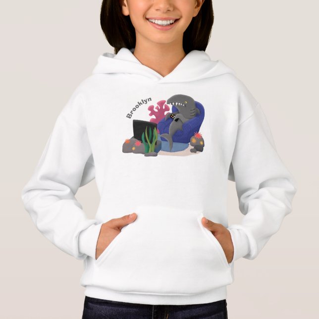 Divertido tiburón viendo al personalizado de telev (Anverso)