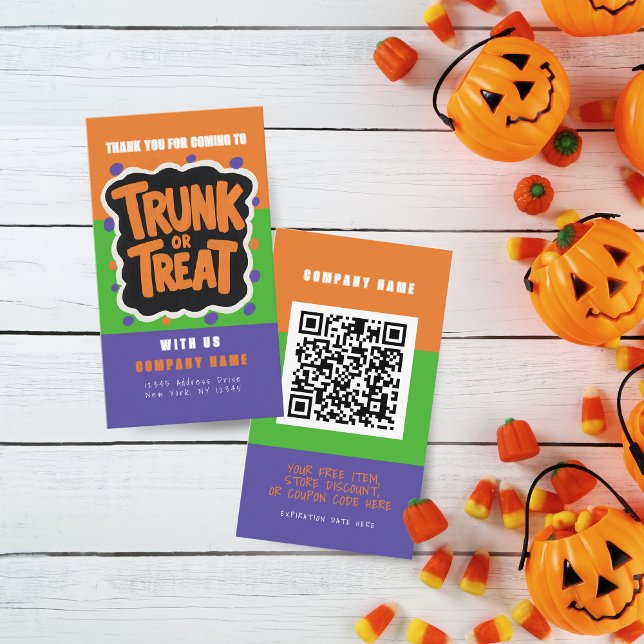 Divertido truco o truco de tarjetas de visita de H (Trunk or Treat Halloween Coupon Business Cards Pack of 100 in Orange, Green, Purple and Black )