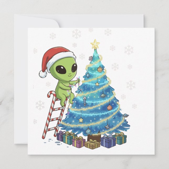 Divertido y Lindo Santa Alien Decorando la Navidad (Anverso)