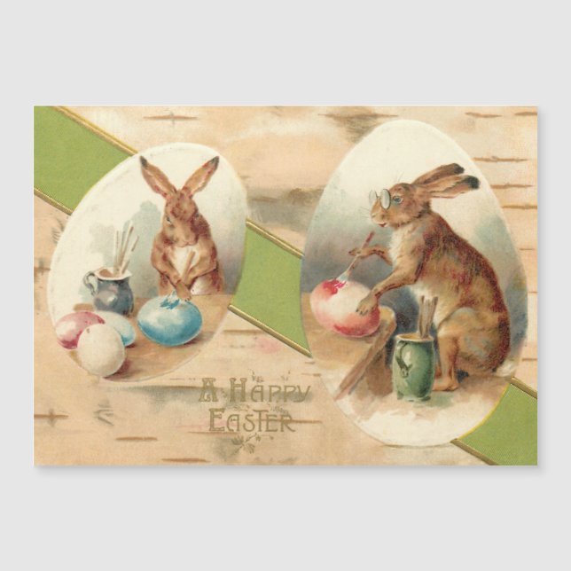 Divertidos conejitos pintando huevos de Pascua (Anverso)