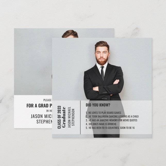 Divertidos hechos graduación invitación 2 foto mod (Anverso / Reverso)