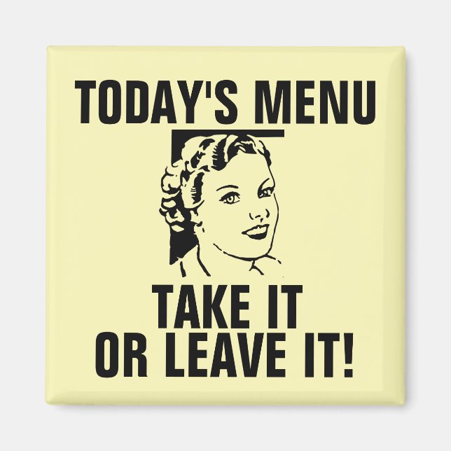 Divertidos imanes Retro Housewife, el MENÚ DE HOY (Frente)