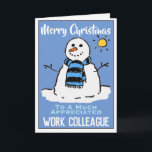 Divertidos Navidades de Snowman piden tarjeta para<br><div class="desc">Personalizado divertido de muñecos de nieve con tarjeta de Navidades festivos. Tarjeta de navidad para un compañero de trabajo</div>