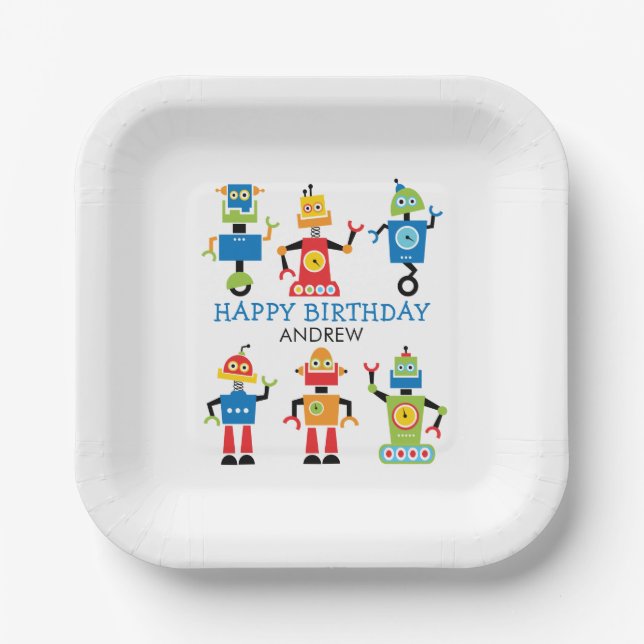 Divertidos Robots Tontos Cumpleaños Plato de Papel (Anverso)