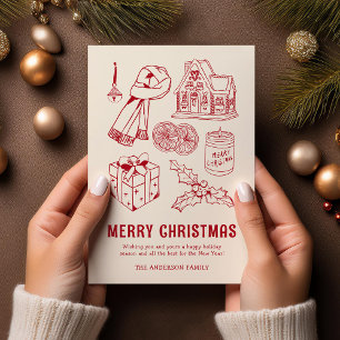 Diviértete con Tarjetas de Navidad Rojas Doodle si