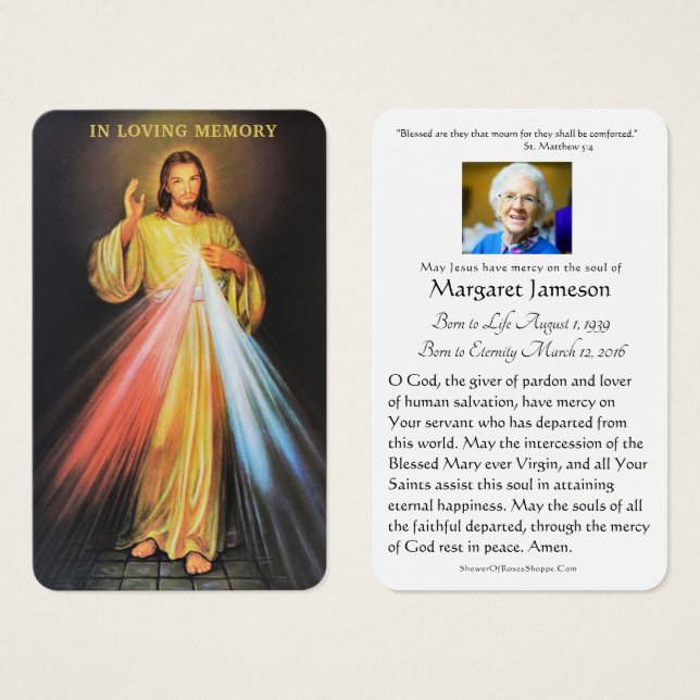 Divina Mercy Católica Funeral Memorial Tarjeta San (Anverso y reverso)