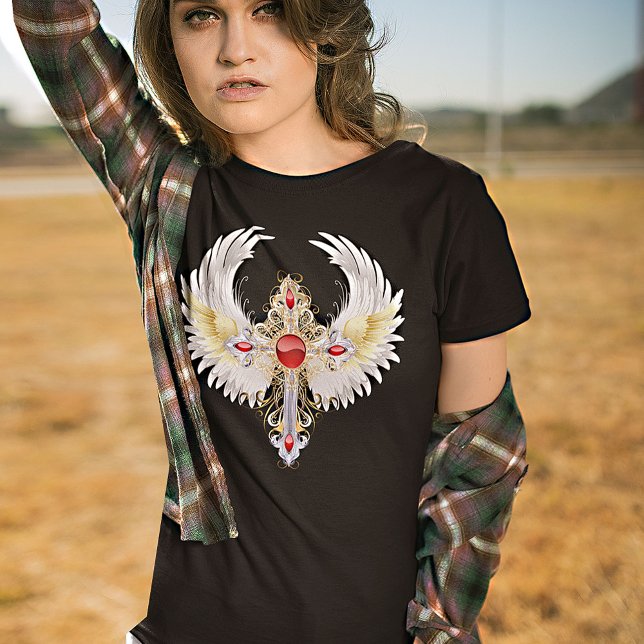 Divino Angel Wingl Cruz católica de plata camiseta (Subido por el creador)