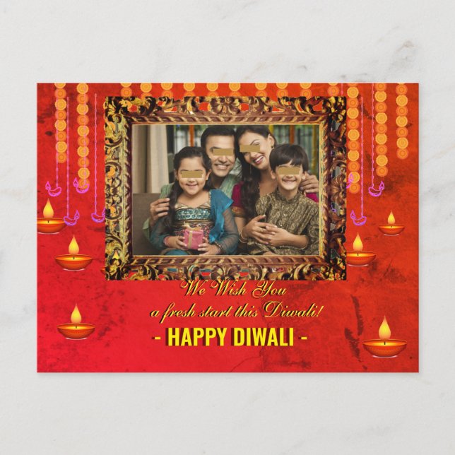 Diwali saluda tarjeta de foto tradicional (Anverso)
