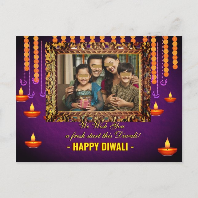 Diwali saluda tarjeta de foto tradicional (Anverso)