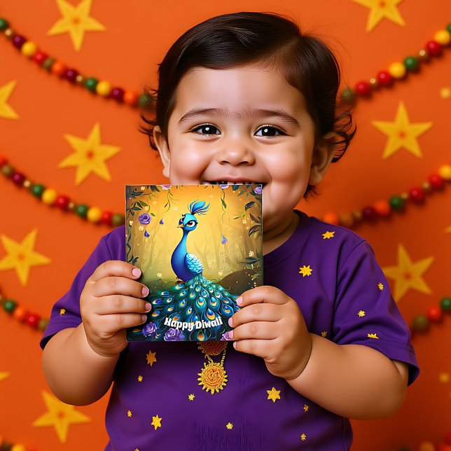 🦚 Diwali Se Pregunta: Postales De Pavo Real Encan (🦚 Diwali Wonder Enchanted Peacock Postcard, customizable text)