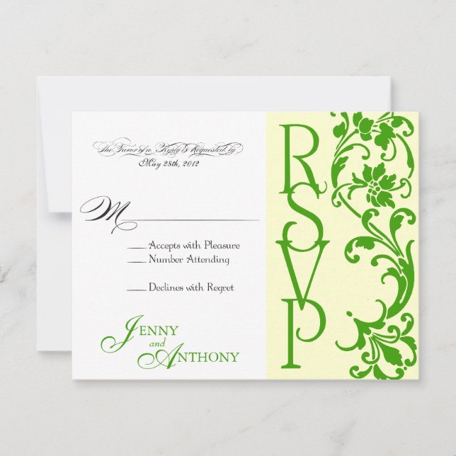 DIY Elegant Simple RSVP en crema y esmeralda (Anverso)