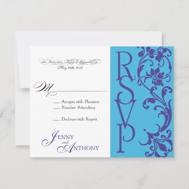 DIY Elegant Simple RSVP Vintage Purple & Sky Blue (Anverso)