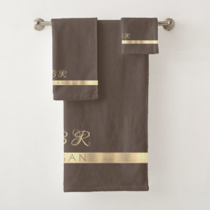 DIY Fancy Gold Monogram Name, Gold Stripe, Brown