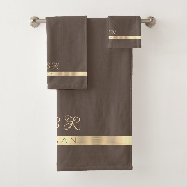 DIY Fancy Gold Monogram Name, Gold Stripe, Brown (In situ)