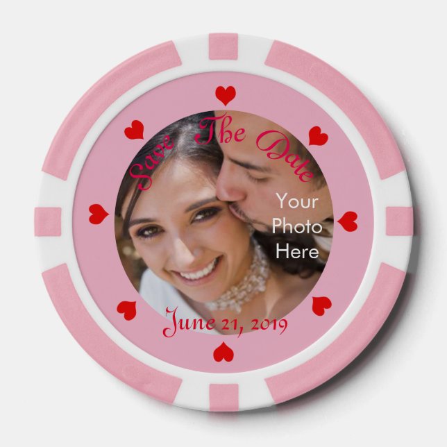 DIY ~ GUARDAR LA FECHA Boda Póquer Chips Red Heart (Anverso)