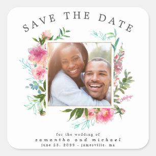 DIY Save the Date Photo Pink Floral Sello para sob