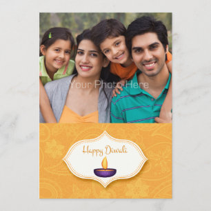 Diya con tarjeta de foto de Gold Paisley, Diwali