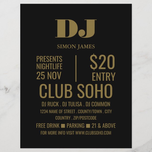 DJ de estilo, Volante publicitario para eventos de (Frente)