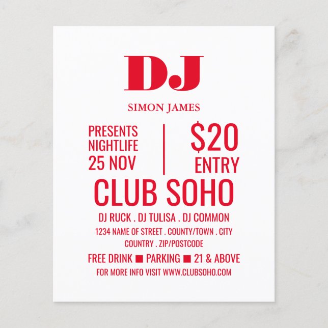 DJ de estilo, Volante publicitario para eventos de (Frente)