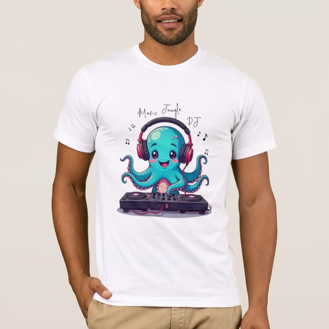 DJ de pulpo sonriente, camiseta de la jungla music (Anverso)