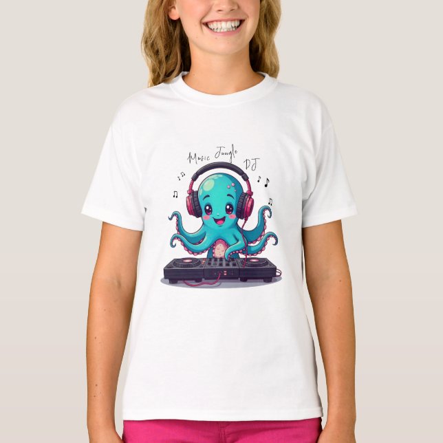 DJ de pulpo sonriente, camiseta de la jungla music (Anverso)