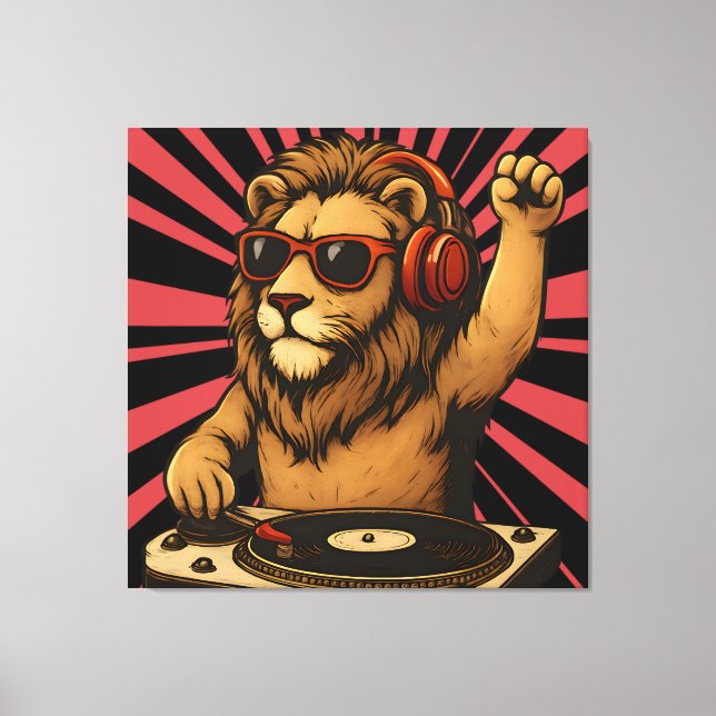 DJ Lion – Arte musical de estilo retro cool (Anverso)