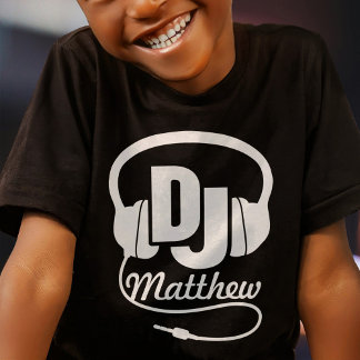DJ tu nombre blanco en camiseta de niños negros