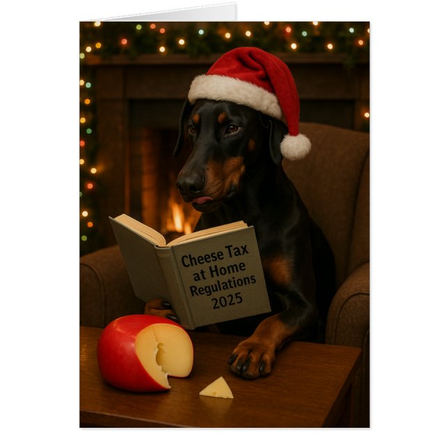 Doberman  'Cheese Tax' Christmas card (Frente)