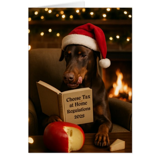 Doberman  'Cheese Tax' Christmas card (Frente)