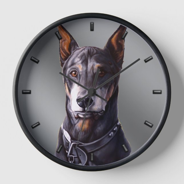 Doberman Clock Doberman Pinscher reloj de pared de (Anverso)