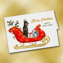 Doberman Pinscher Dog Navidades Sleigh Card