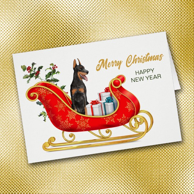 Doberman Pinscher Dog Navidades Sleigh Card (Subido por el creador)