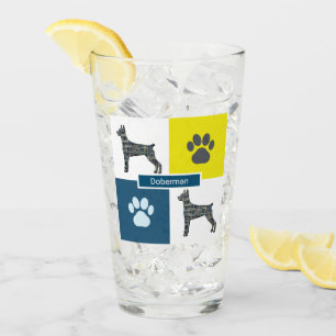 Doberman Pinscher Dog Silhouette & Paw Y&B Grid