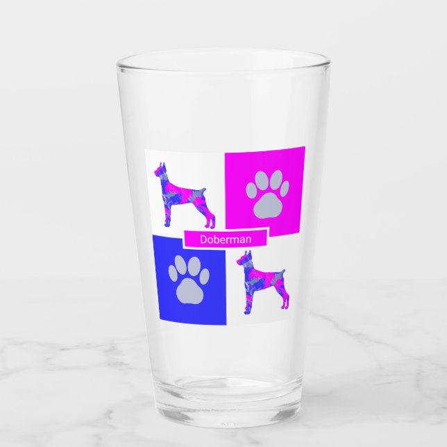 Doberman Pinscher Silhouette Dog & Paw Pink (Anverso)